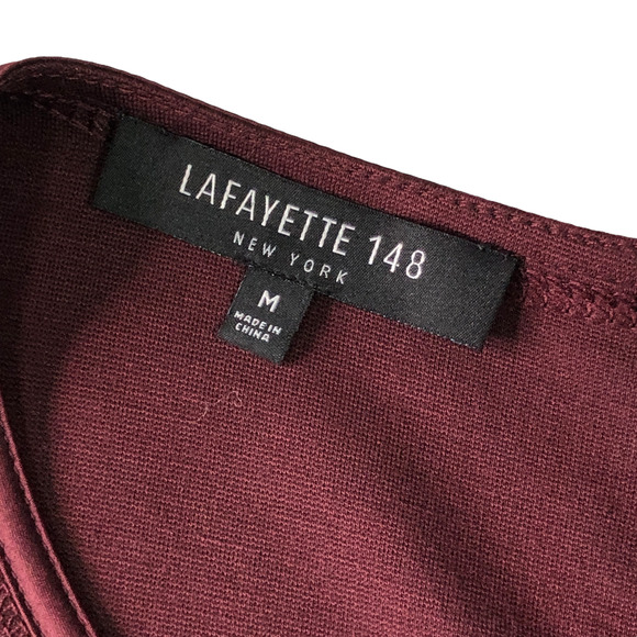 Lafayette 148 New York Size M Dress Shift Burgundy Back Zip Ponte Stretch Knit - Picture 14 of 16